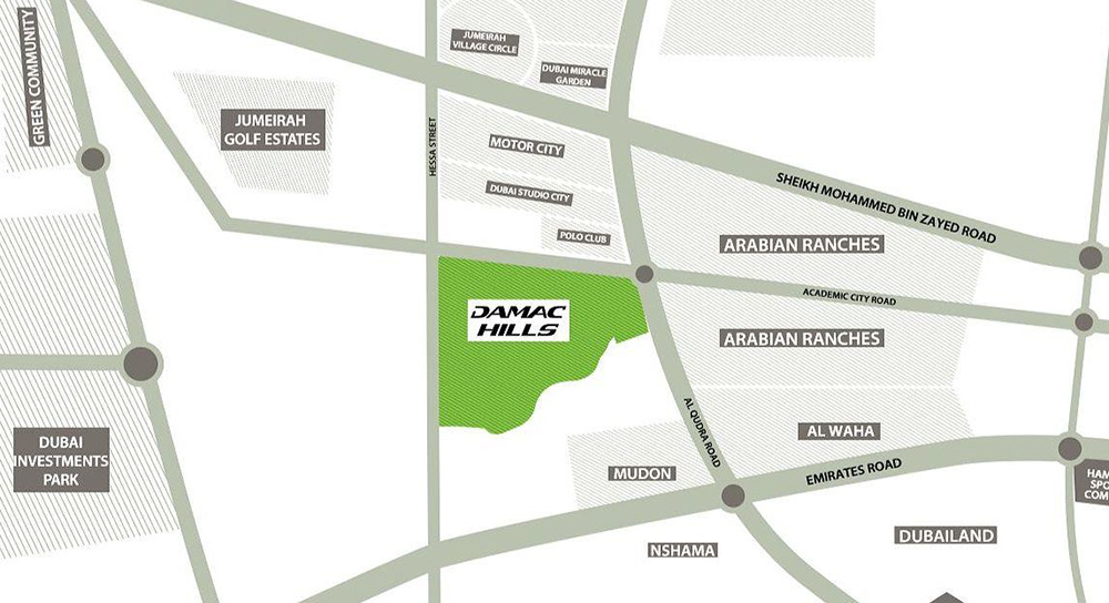 Damac Green Acres Park Villas location